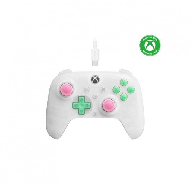Gamepad 8BitDo Ultimate Mini Wired, RGB, Hall Effect, transparent i bardhë