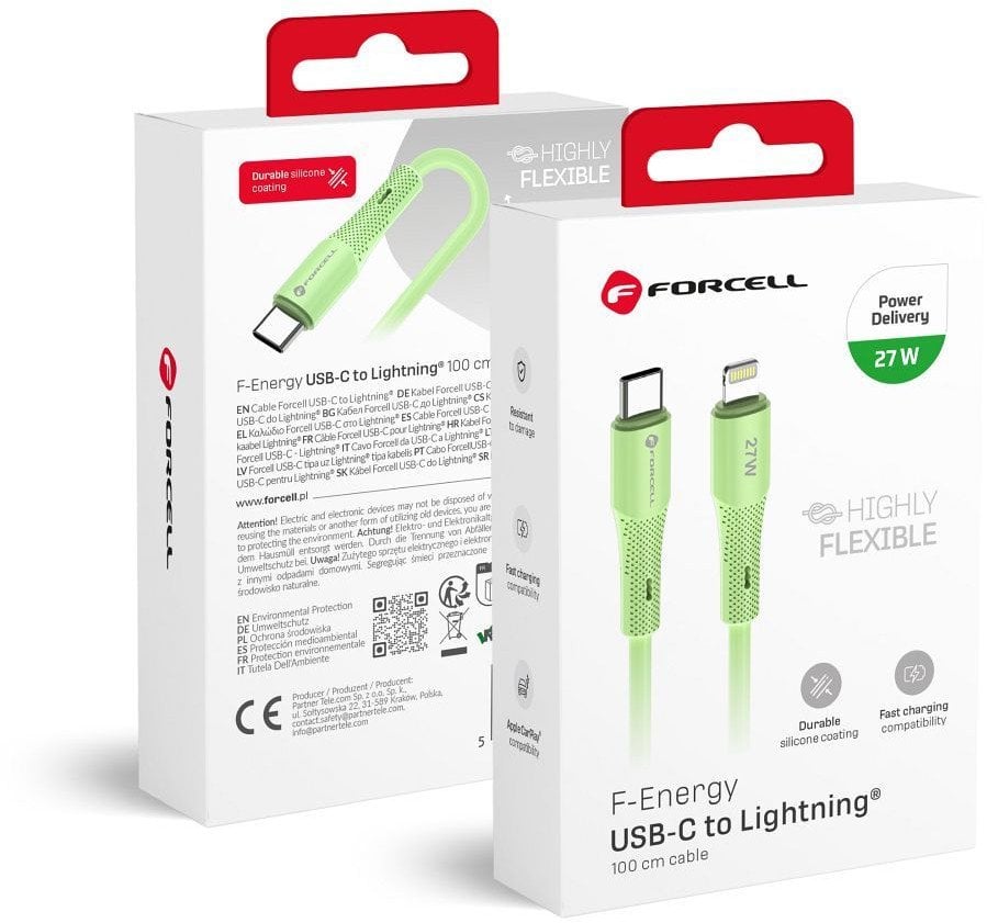 Kabllo USB Forcell F Energy C346, Type C në Lightning, 1m, jeshile