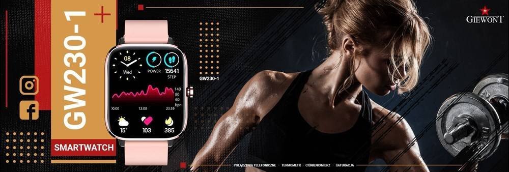 Smartwatch Giewont GW230-1, ekran me prekje, rose gold rozë