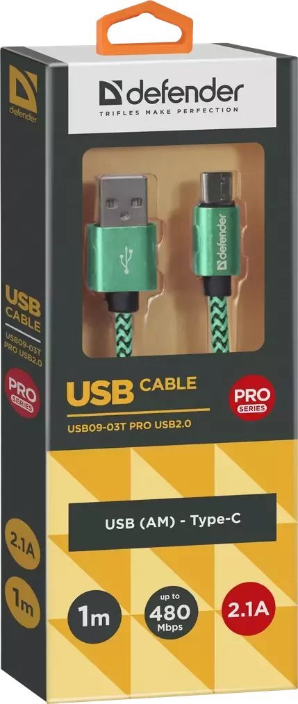 Kabëll USB Defender 87816, USB A në USB C, 1m, i gjelbër