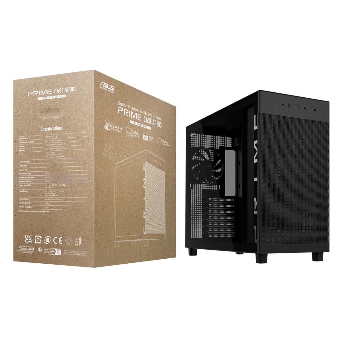 Kutia kompjuterike Asus PRIME AP303 TG, xham i temperuar, e zezë