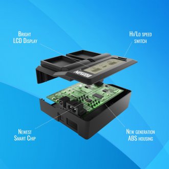 Karikues dykanalësh Newell DC-LCD për DMW-BLK22, me ekran LCD, për makinë dhe prizë, i zi