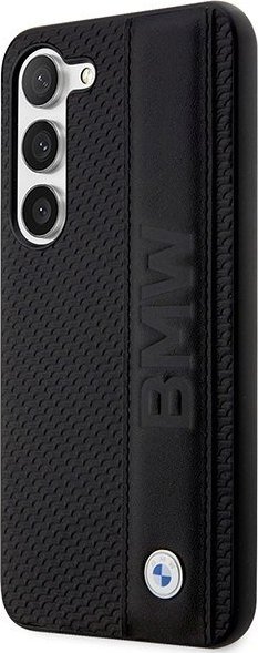 Mbulesë telefoni BMW BMHCS23M22RDPK, për Samsung Galaxy S23 Plus, hardcase, lëkurë teksturë me shirit, e zezë
