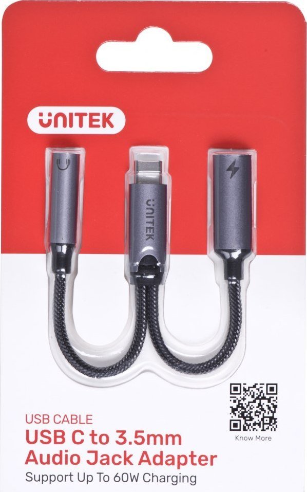 Adapter audio USB Unitek M205A, USB C në 3.5mm Jack dhe USB C, argjendtë
