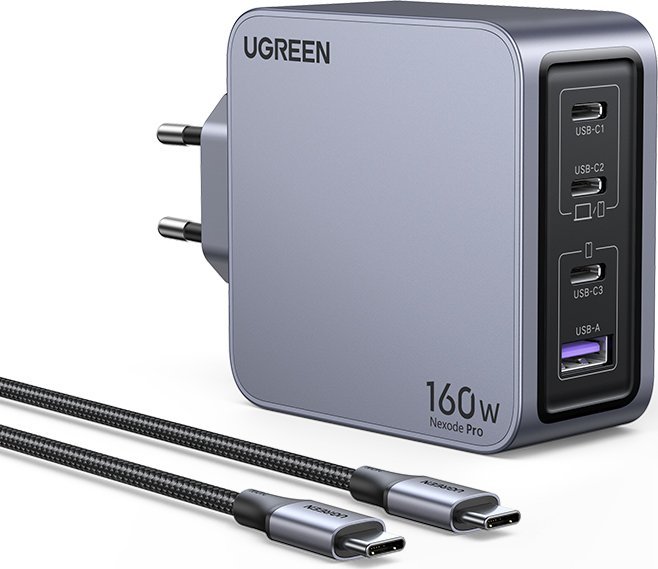 Karikues Ugreen Nexode Pro 160W GaN, 3x USB C, 1x USB A, gri
