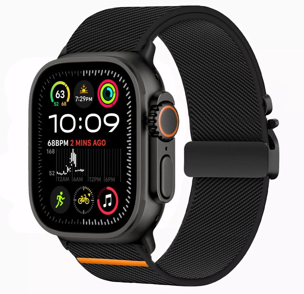 Ремче Tech Protect Nylon Clasp за Apple Watch 44 45 46 49mm, издржлив најлон, метална тока, црно
