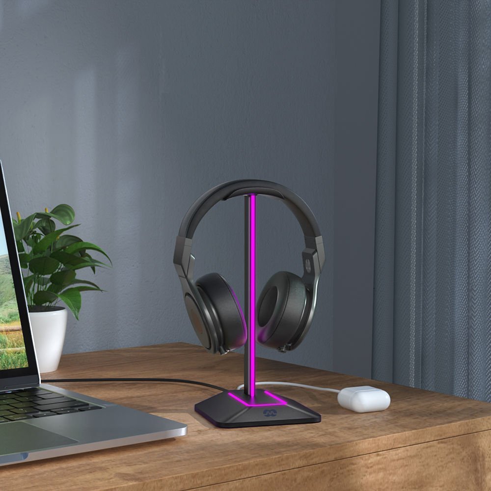 Mbajtëse për kufje Mozos, RGB, plastike, e zezë