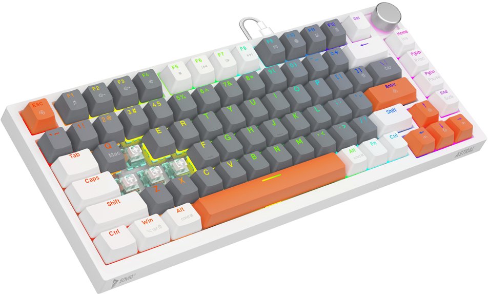Tastierë gaming Savio Astral White Jade, USB, ndriçim 3 ngjyra, e bardhë