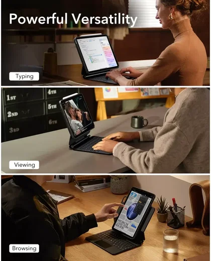 Mbrojtëse me tastierë ESR Rebound Magnetic 360, US, për iPad Pro 11" (4/3/2/1 Gen), Air (5/4 Gen), Air 11" (M2/M3/M4), e zezë