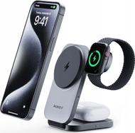 Karikues pa tela Aukey 3 në 1 MagSafe Qi2, 15W, për iPhone dhe Apple Watch, i zi