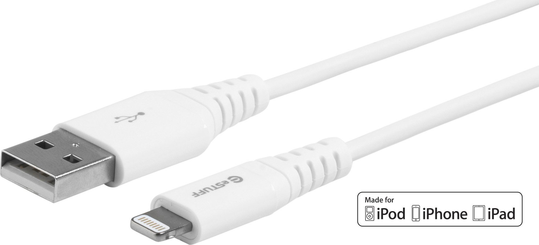USB A кон Lightning кабел eSTUFF, 15 cm, бела боја