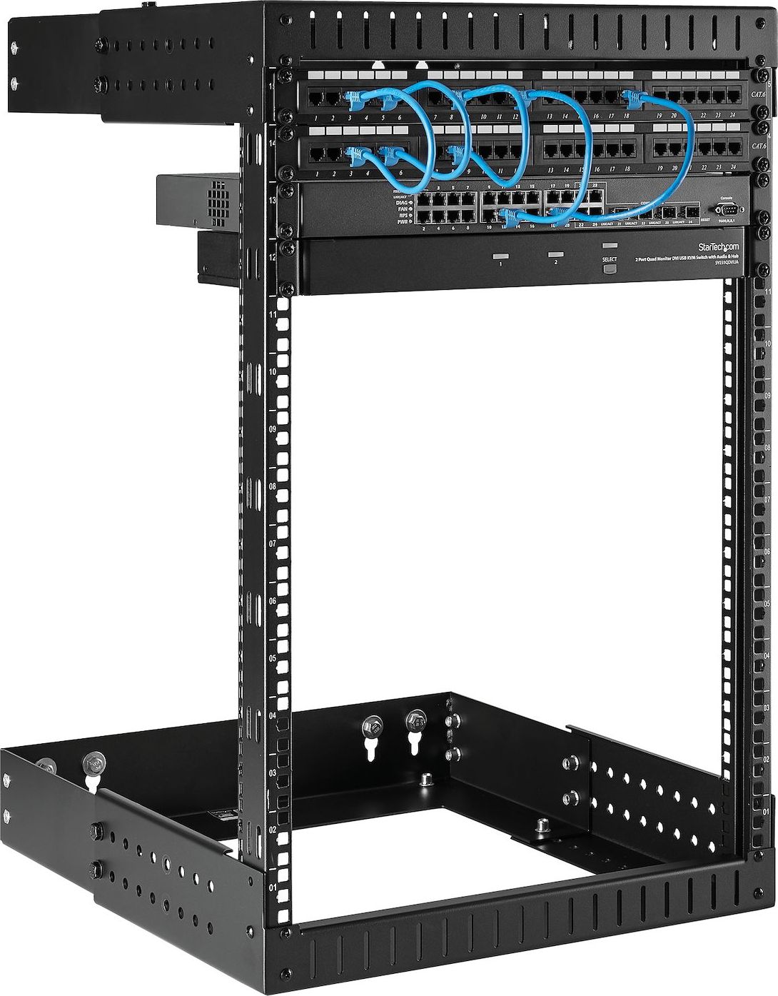 Raft muri rrjeti StarTech.com 15U 19", kornizë e hapur, thellësi e rregullueshme 30 50 cm, i zi