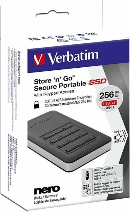 SSD portabël Verbatim Store n Go Keypad, 256GB, USB 3.1 USB C, gri