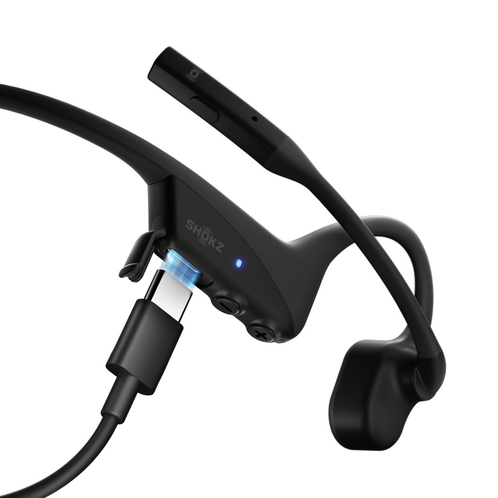 Kufje Bluetooth Shokz OpenComm 2 UC 2025, bone conduction, me mikrofon, gri