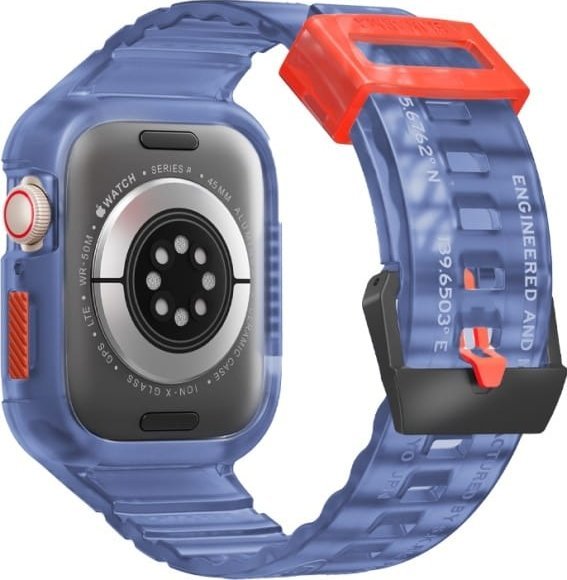 Rrip me kuti Skinarma Saido 2in1 për Apple Watch 45 44mm, plastike dhe çelik inox, blu e errët