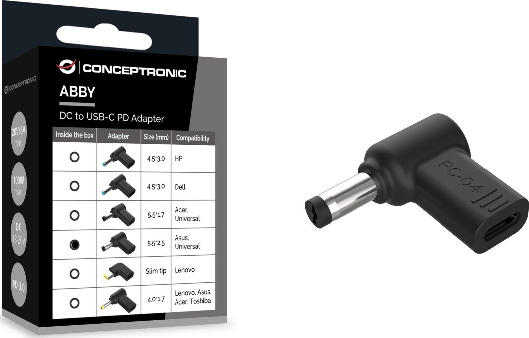 Adapter DC në USB C Conceptronic ABBY15PC04, për Asus, universal