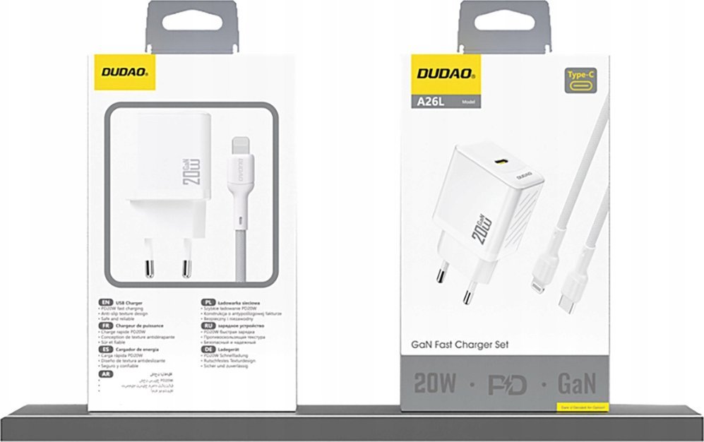 Ngarkues USB Dudao A26EU, 20W GaN, Power Delivery, i bardhë