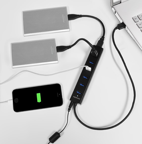 Qendër USB Axagon HUE-SA7BP, 7x USB-A 3.0, 2A, e hirtë