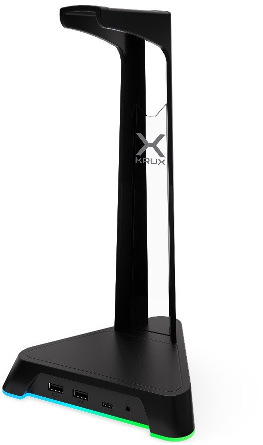 Држач за слушалки KRUX Rivt KRXG003, USB хаб, RGB осветлување, црна