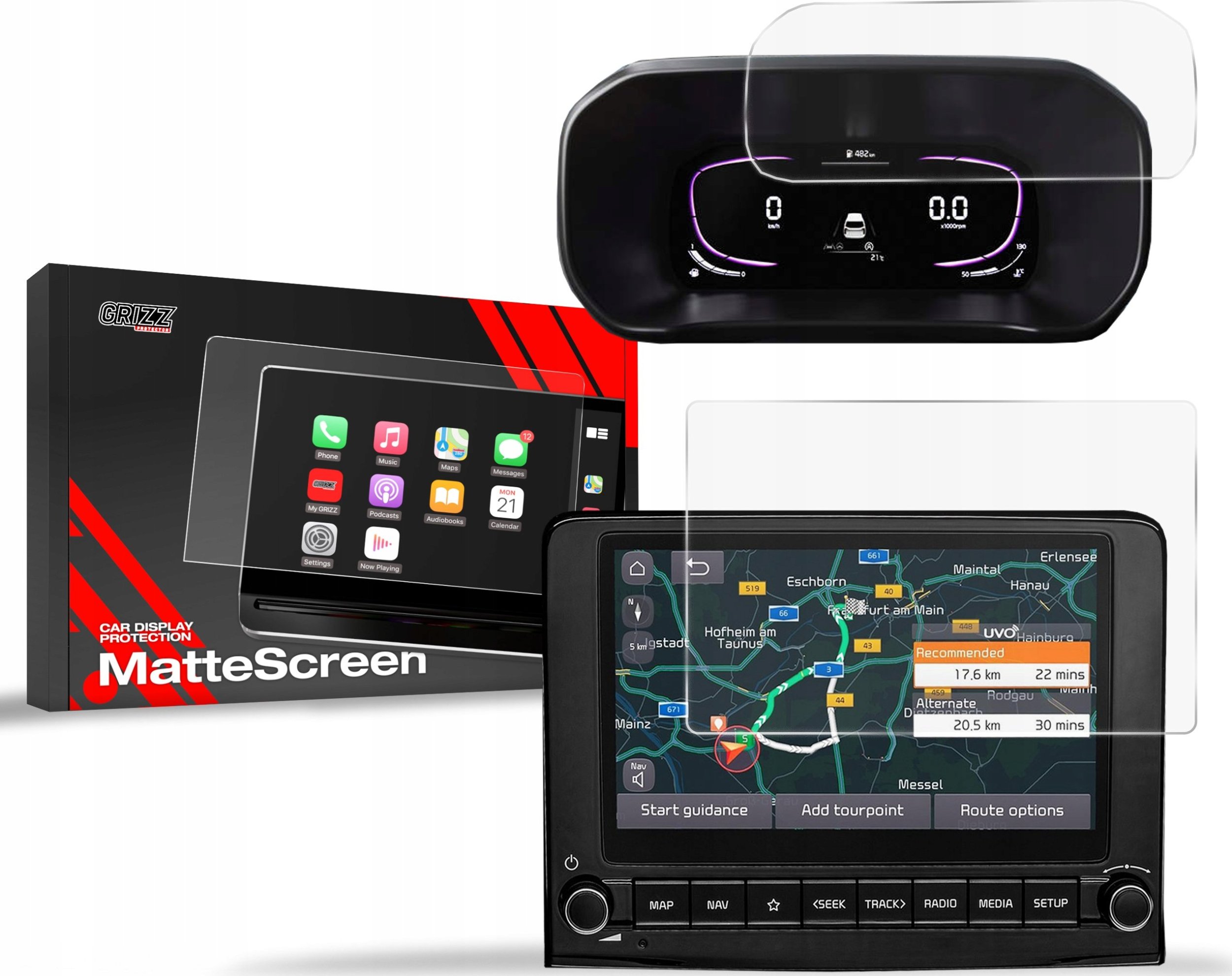 Mbrojtës ekrani Grizz MatteScreen për Kia Stonic 8", set 2 copë, mat, transparent
