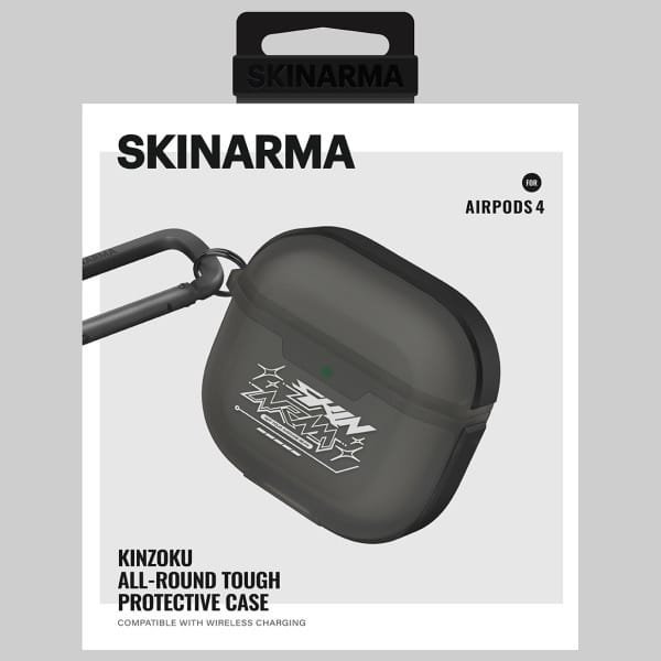 Mbulesë kufjesh Skinarma Kinzoku Smoke për AirPods 4, plastikë, me karabinë, gri