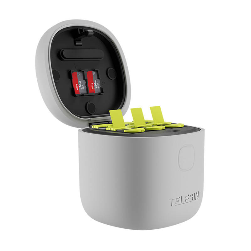 Set karikuesi Telesin Allin Box për GoPro Hero 9 10, 3 bateri 1750mAh, USB C, gri