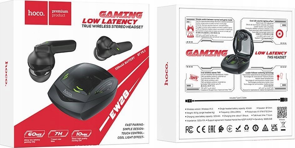 Kufje wireless in-ear Hoco TWS EW28, Bluetooth 5.3, me kuti karikimi, të zeza