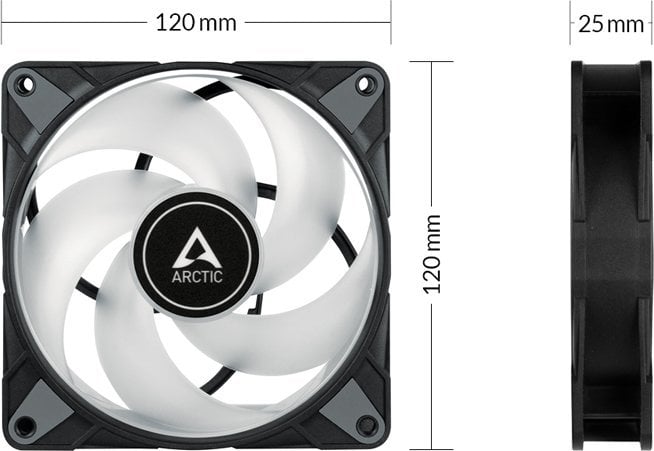 Set ventilatorë Arctic P12 PWM PST (ACFAN00229A), RGB, 0dB, 3 copë, 120mm, 0-2000 RPM, i zi