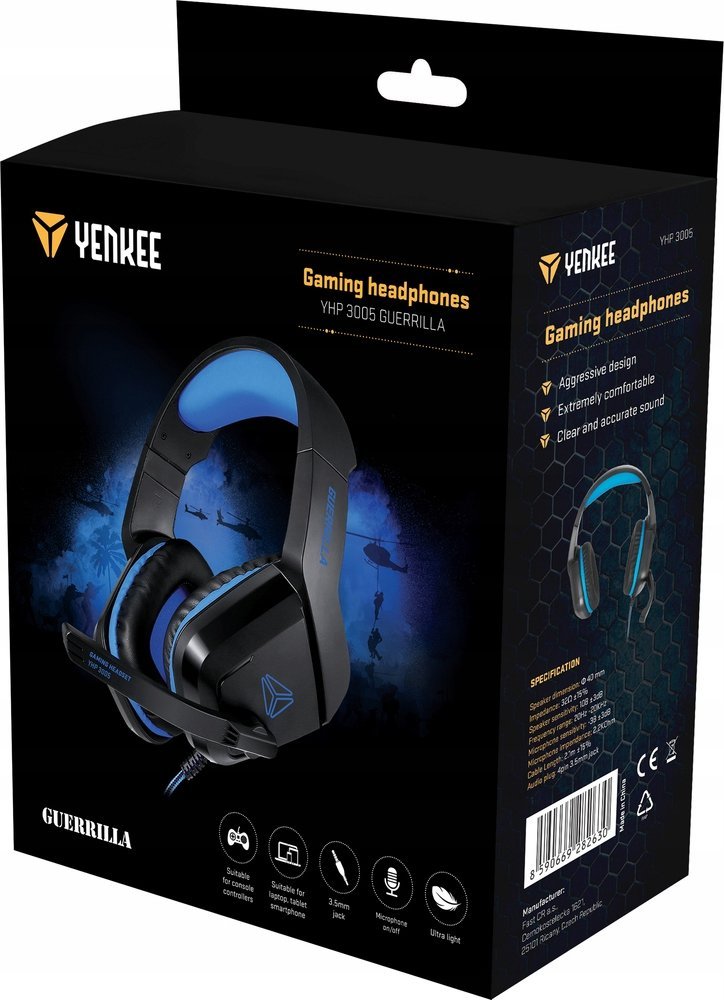 Kufje gaming Yenkee YHP 3005 Guerrilla, me mikrofon, jack 3.5mm, zi blu