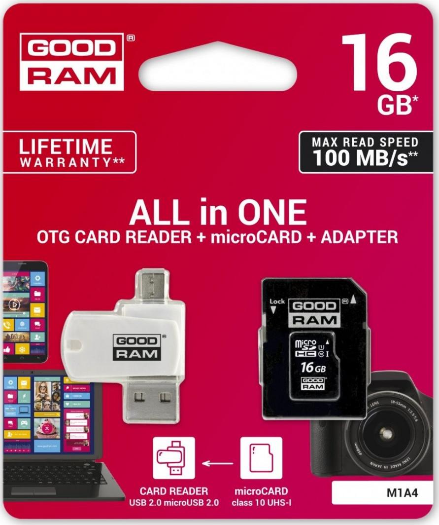 Kartë memorie GoodRam MicroSDHC, 16 GB, Klasa 10 UHS-I/U1 4