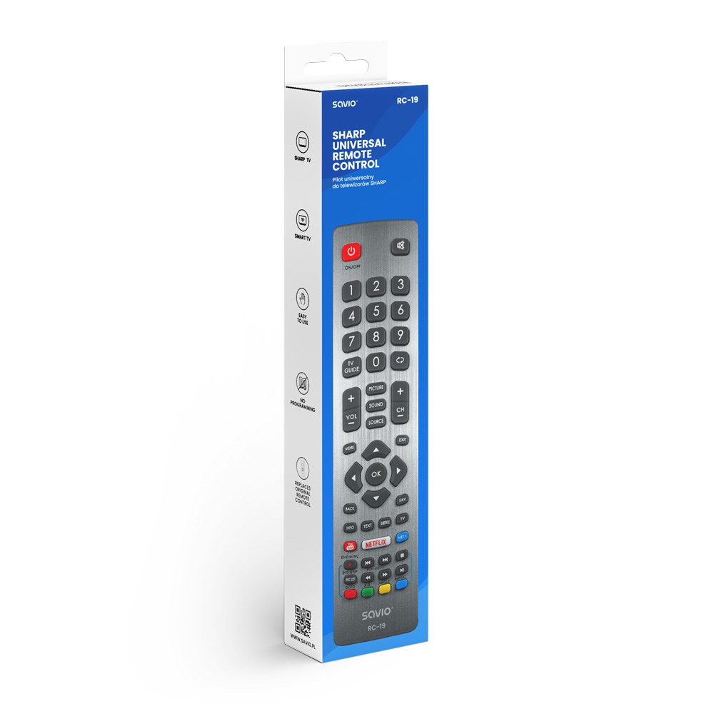 Telekomandë universale Savio RC-19, për TV Sharp, infra të kuqe, gri