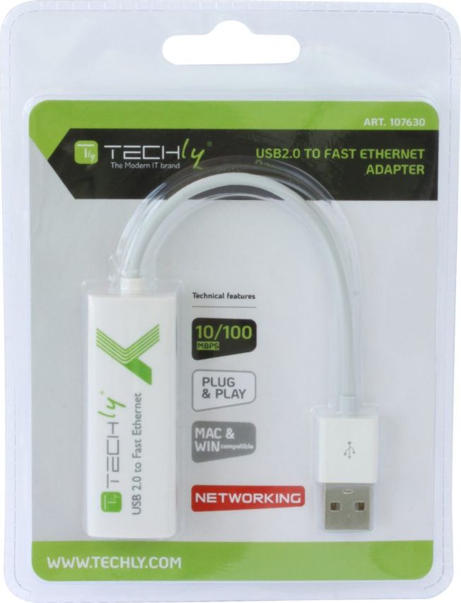 Kartë rrjeti USB Techly IDATA ADAP-USB2TY2, Fast Ethernet 10/100 Mbps, USB 2.0, e bardhë