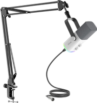 Mikrofon dinamik FIFINE AM8TW, RGB, për podcast dhe streaming, i bardhë