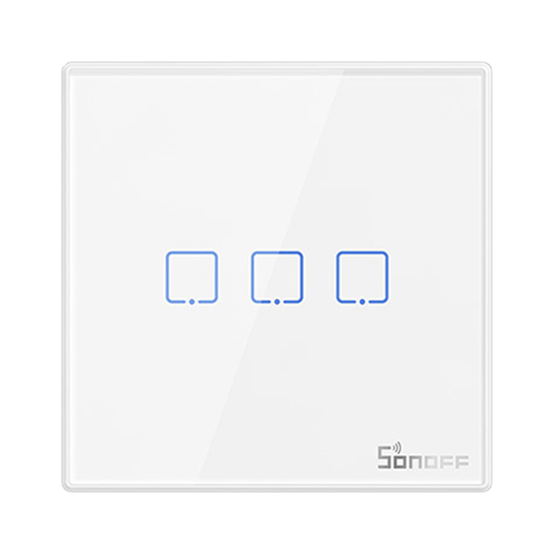 Çelës inteligjent muri Sonoff T2EU3C RF, 3 kanale, 433MHz, i bardhë