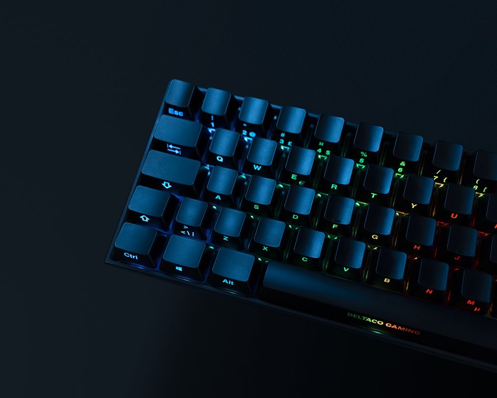 Tastierë gaming Deltaco GAM-100-DE, mekanike 65%, USB dhe Bluetooth, RGB, e zezë