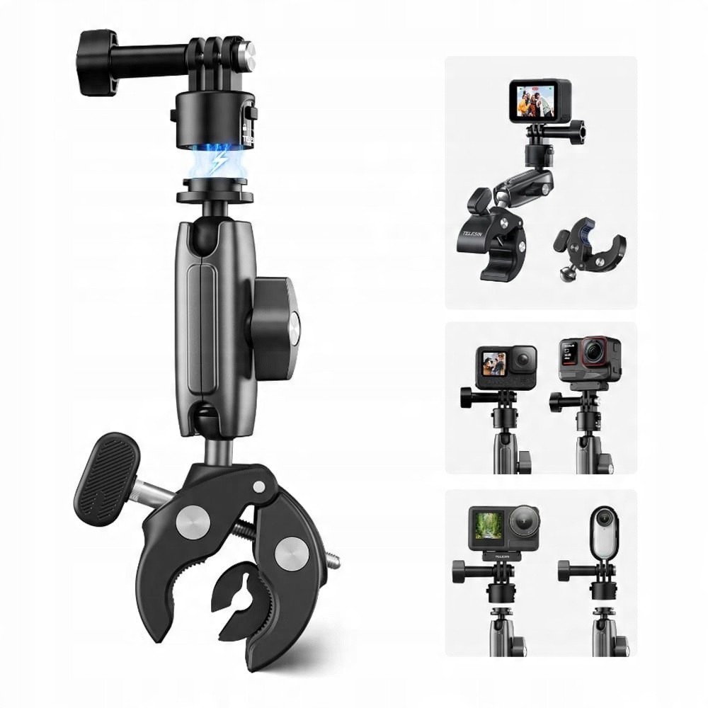 Kllapë montimi TELESIN, Magic Arm 360°, për GoPro dhe action camera, aliazh alumini