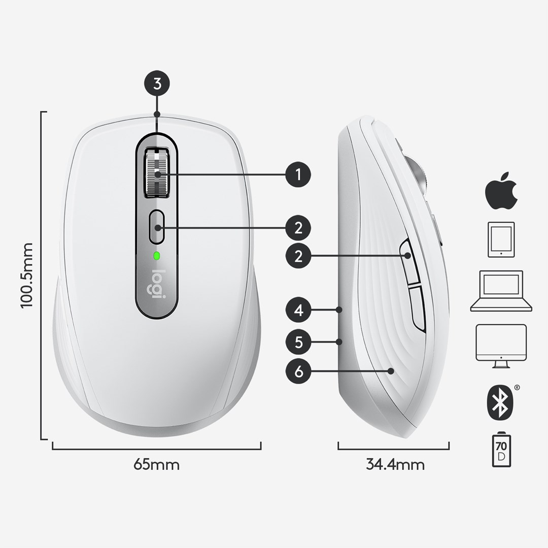 Maus Logitech MX Anywhere 3, Bluetooth, i hirtë