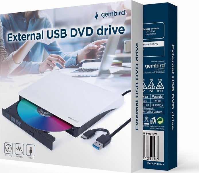 Disk i jashtëm optik Gembird DVD-USB-03-BW, i bardhë