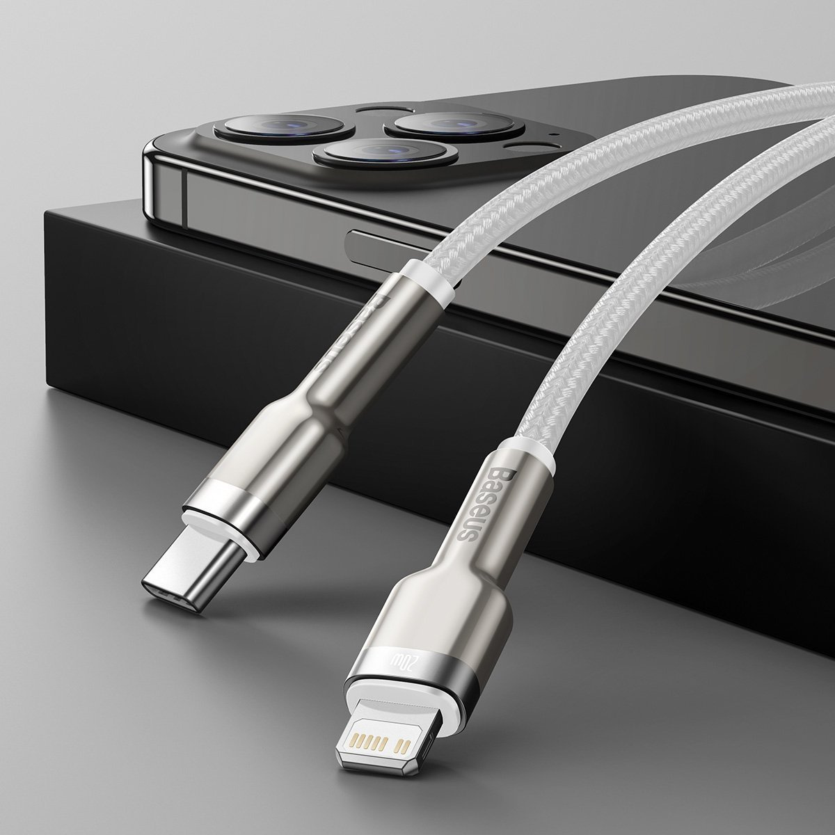 Kabllo karikimi Baseus CATLJK-A02, USB-C në Lightning, 1 m, e bardhë