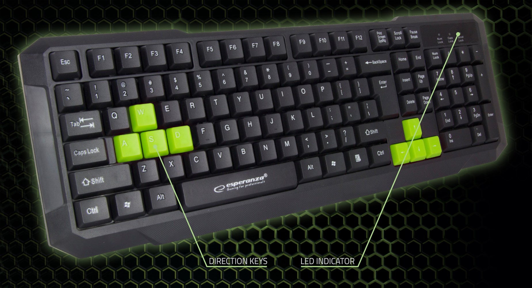 Tastierë Gaming Esperanza EGK102G, USB, e zezë