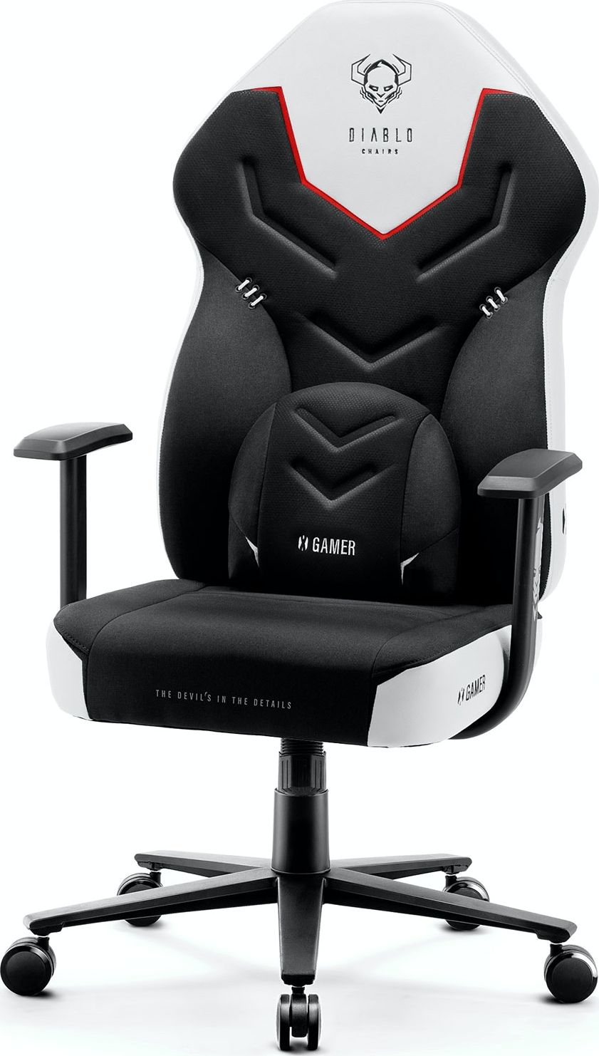 Karrige gaming Diablo Chairs X-Gamer Snow White, ergonomike, me mbështetëse krahësh, e zezë e bardhë