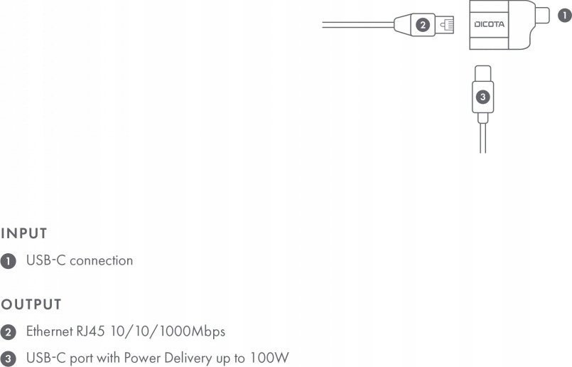 Adaptër USB-C Dicota USB-C to Ethernet Mini PD, Gigabit, 100W, gri metalik