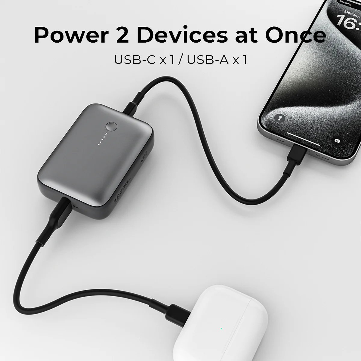 Powerbank Aukey Spark Mini, 10000mAh, 20W USB C USB A, gri