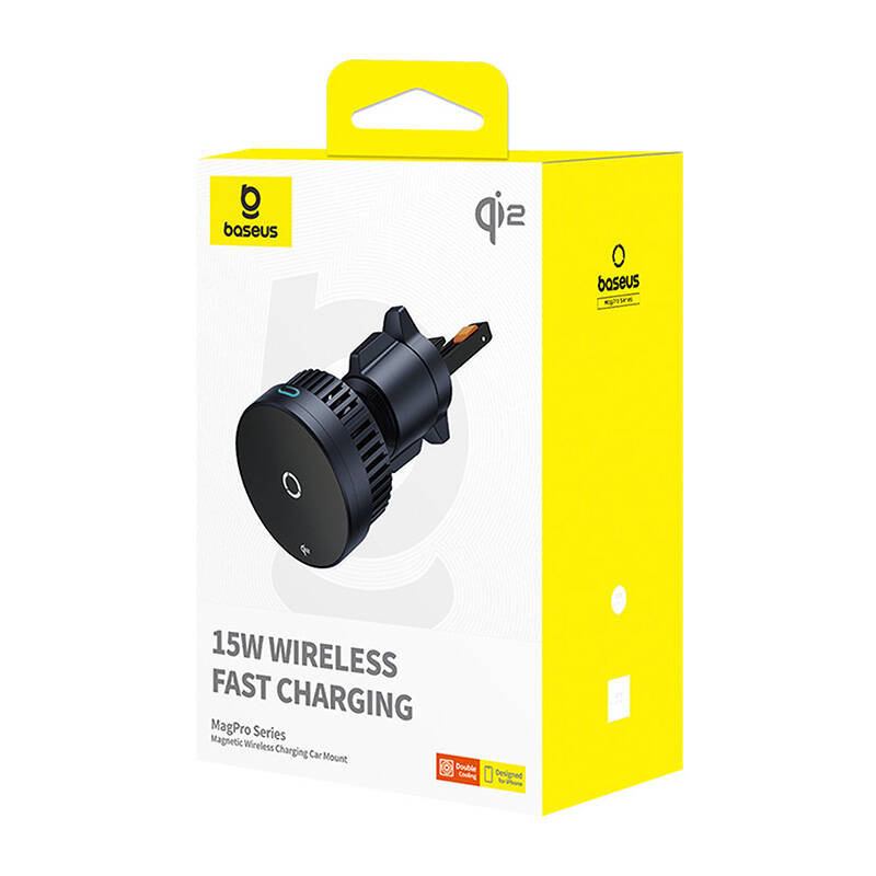 Mbajtëse telefoni për veturë Baseus MagPro, karikues wireless magnetik 15W, Qi2.0, për grilë ajri, e zezë