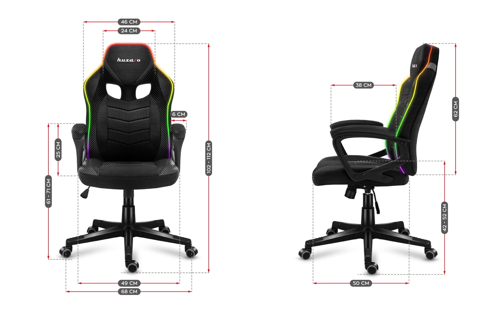 [OUTLET] Karrige lojërash Huzaro Force 2.5 RGB Carbon Mesh, 130 kg, e zezë