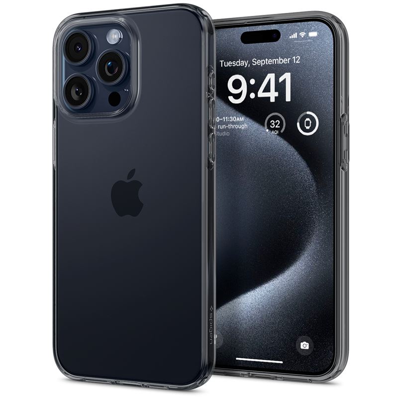 Mbrojtëse Spigen Crystal Flex për iPhone 15 Pro Max, transparente e tymosur