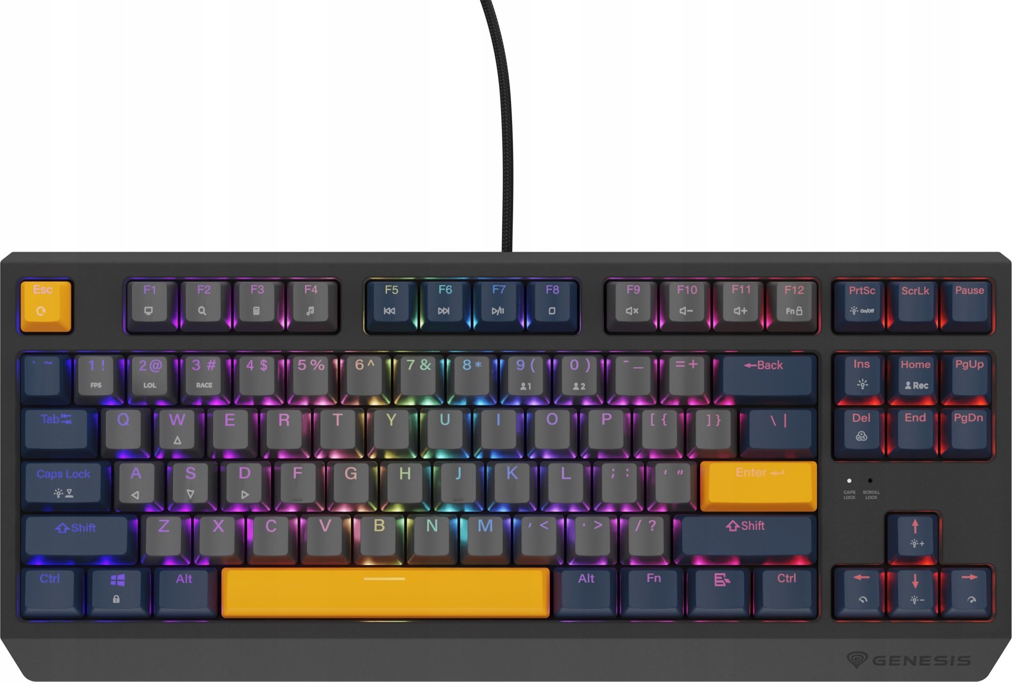 Tastierë mekanike gaming Genesis Thor 230 TKL, RGB, Hot Swap, me kabllo USB, Outemu Panda Naval Blue