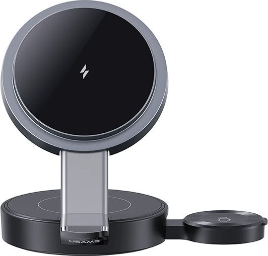 Karikues induktiv 3 në 1 Usams, 15W, për iPhone Apple Watch dhe kufje, i zi