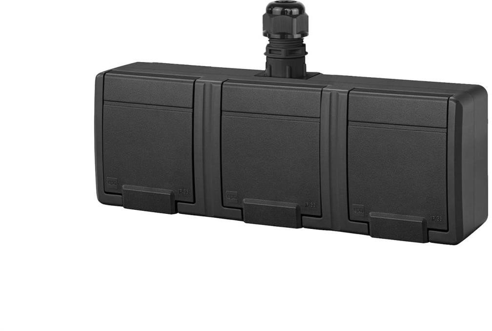 Prizë e jashtme Aquant IP65 3x2P+Z, trefishe, e zezë