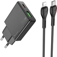 Karikues muri Hoco N62, USB C 30W PD QC3.0, kabllo USB C në USB C 1m, i zi